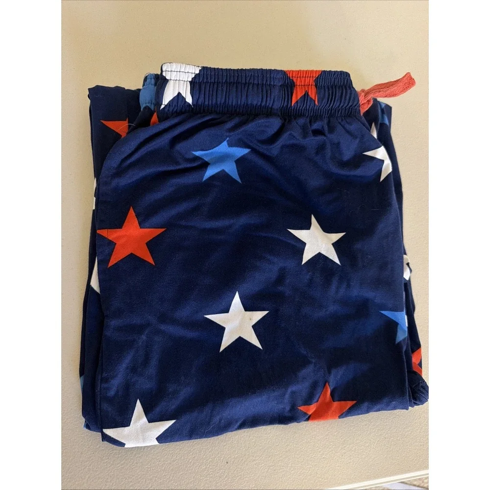 Bioworld Men's Americana Stars Pajama Sleep Pants Size L Navy Blue Red White